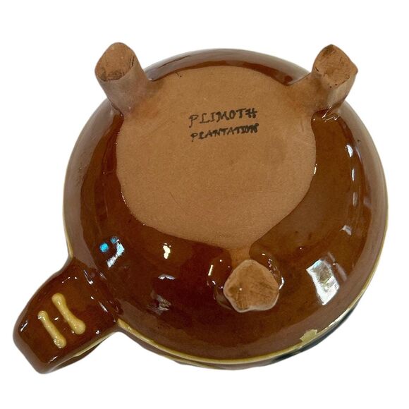 Handmade Plimoth Plantation Ceramic Pipkin With Decorative Green Leaves - Picture 4 of 4